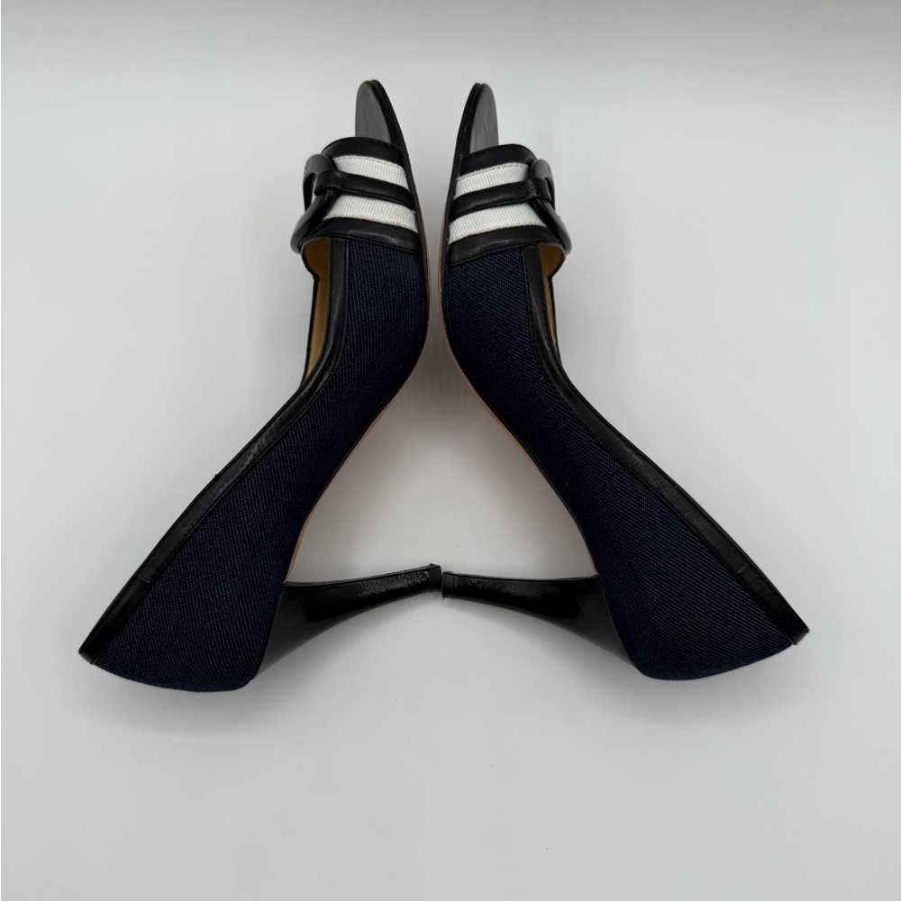 VTG RARE Oscar de la Renta O Calada Peep Toe Heels Blue/Black Size 8 - Picture 14 of 16